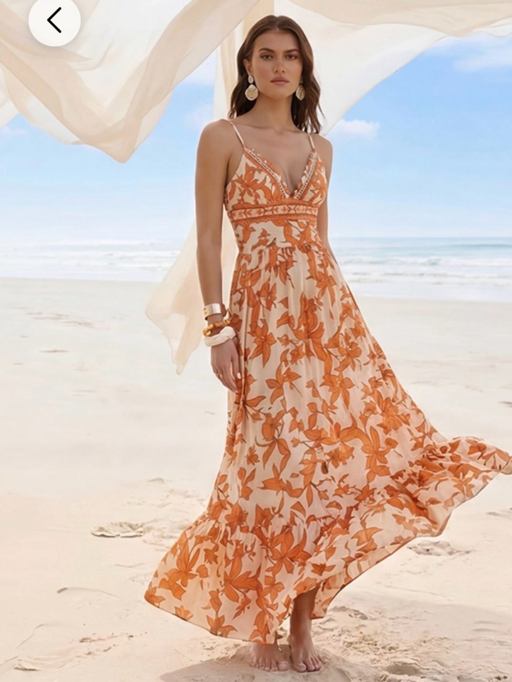 Orange Floral Lace-Trim One-Piece Swimsuit with Maxi Skirt Set